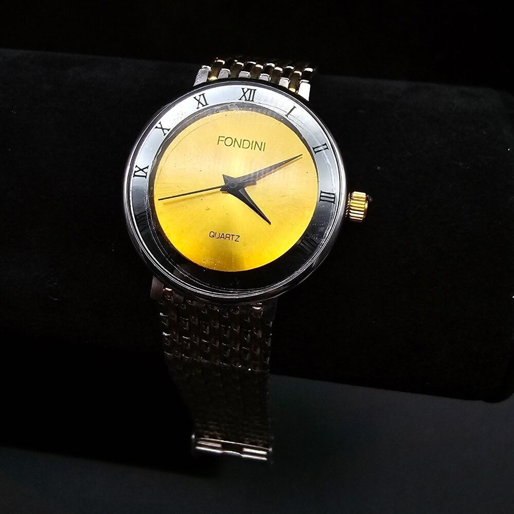 Fondini Two Two Quartz Unisex Watch Gold Tone Face WORKS